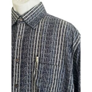 Bugatchi Uomo‎ Mens Shirt L Blue Jacquard Paisley Linear Dress Button Down